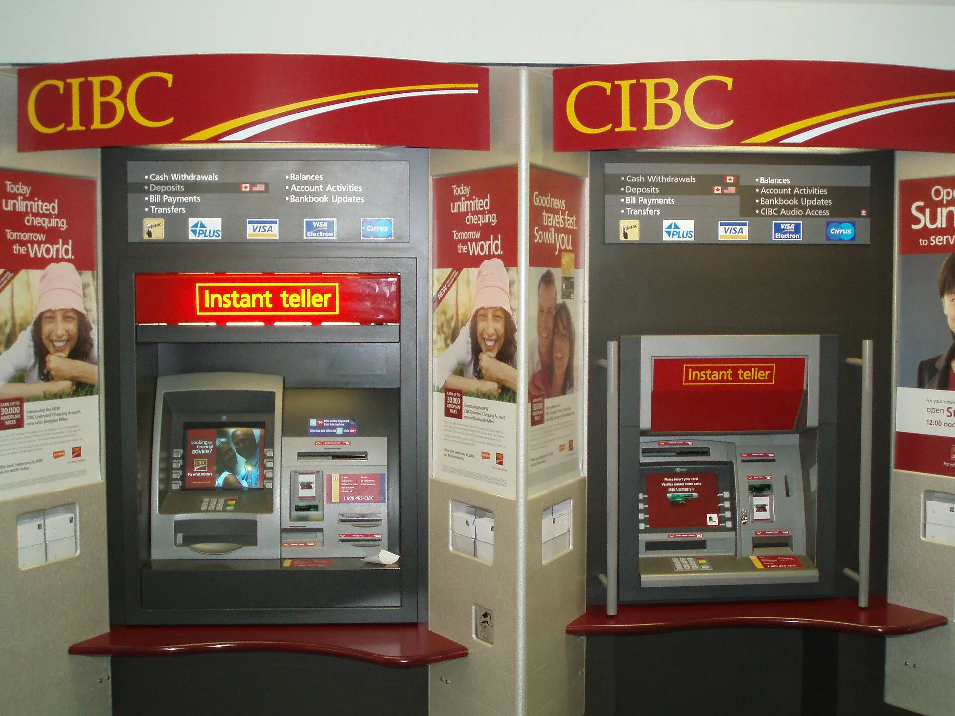 A CIBC ATM inside a shopping mall. Location: Markham, Ontario, Canada. ATM Route Bank Sponsorship in Canada: Direct vs. Sponsor