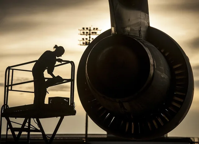 mechanic, jet, sunset, engine, nature, plane, sky, clouds, silhouette, outside, base, military, brown plane, brown airplane. ATM route preventive maintenance checklist: what to keep and what to drop