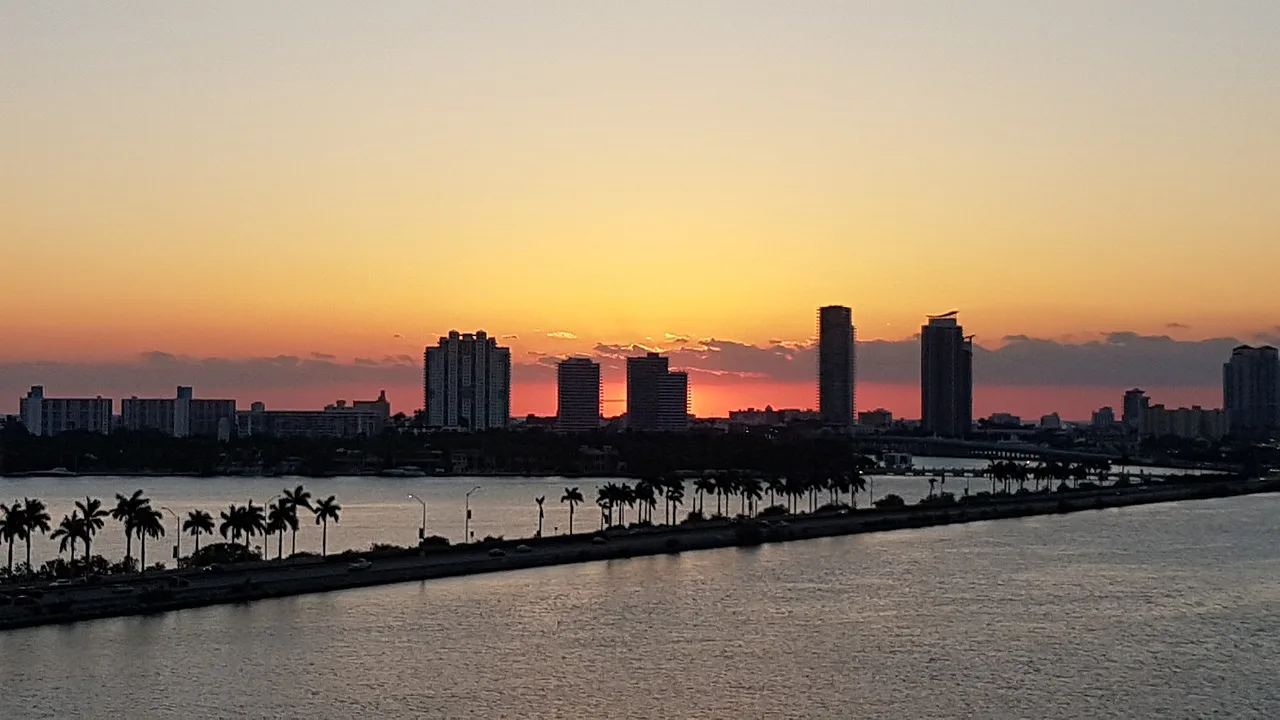 sunrise, miami beach, miami, florida, skyline miami beach, usa, vacations, nature, to travel, mood, romance. Miami ATM routes and Florida fee disclosure rules for tourists and locals