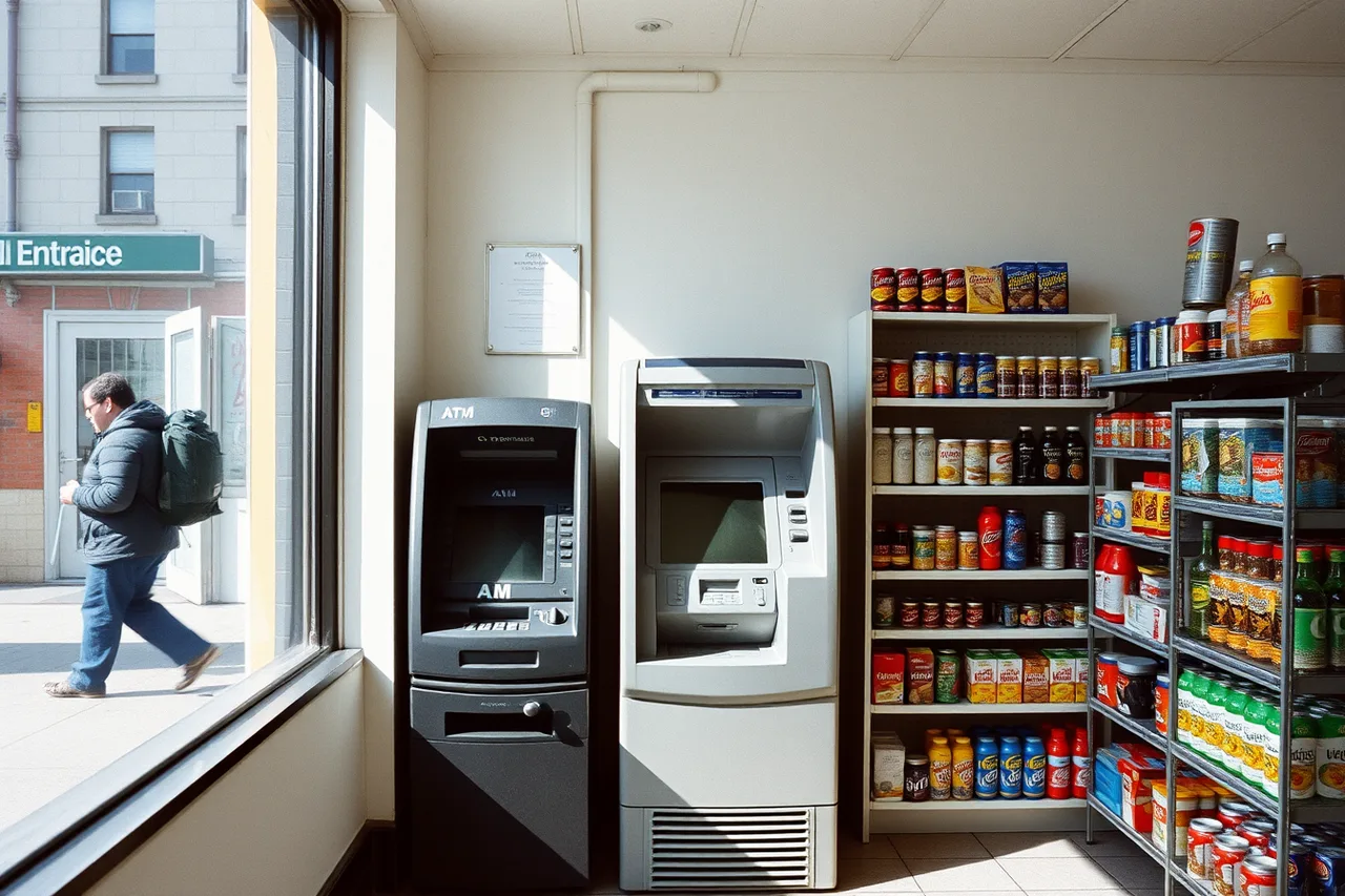 ATM inside a bodega near a subway entrance (New York ATM surcharge rules and licensing for route operators)